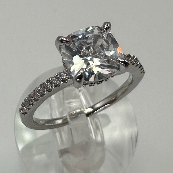 Cubic Zirconia Ring Sterling Silver plated Engagement Ring - Picture 5 of 12